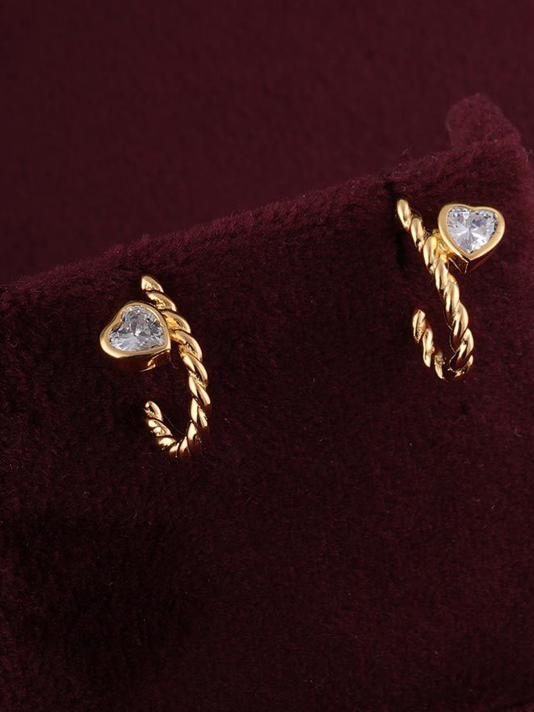 

PALMONAS Gold-Plated 925 Sterling Silver Anti-Tarnish CZ Stone Studded Heart Shaped Studs