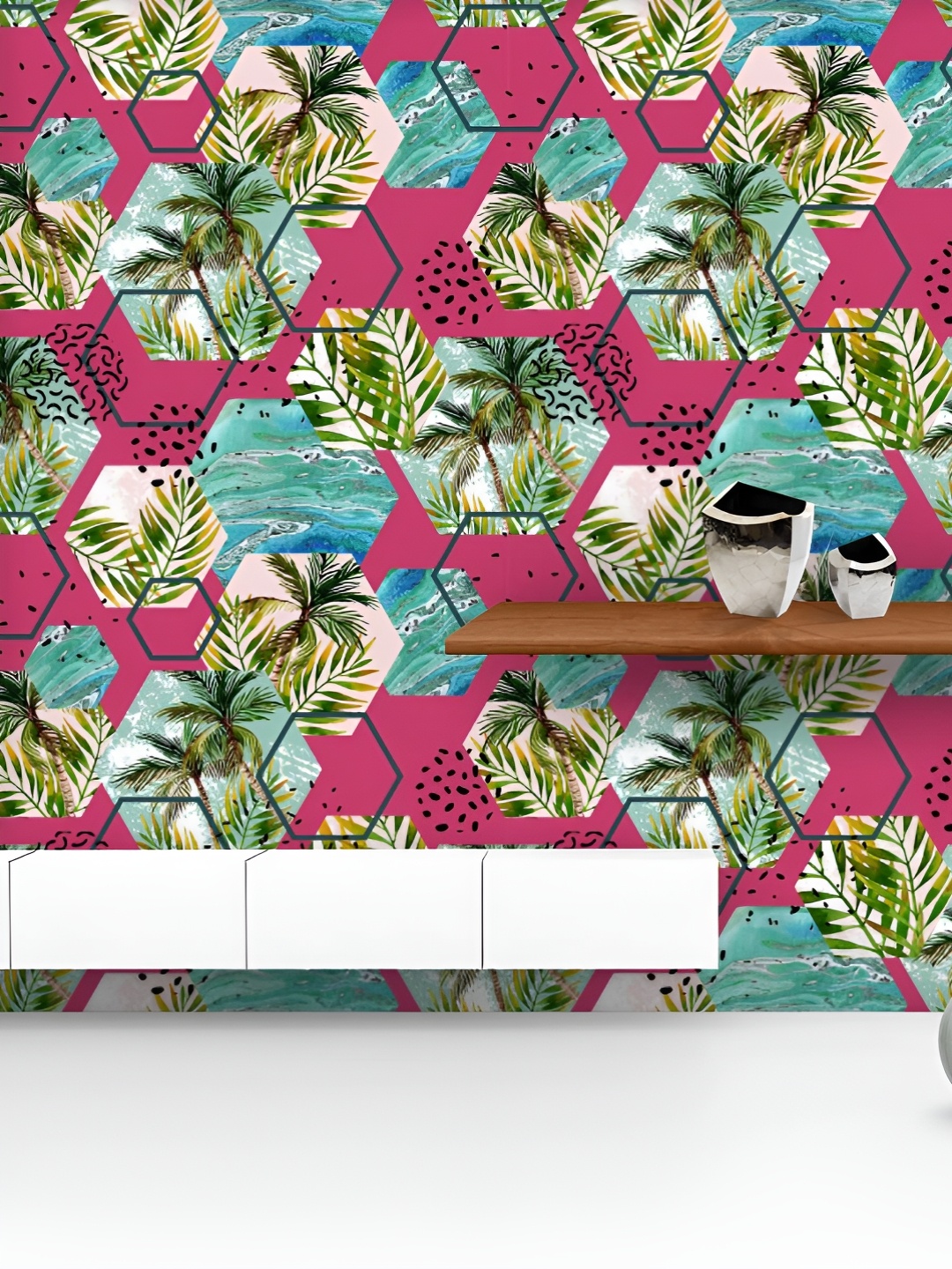 

ArtzFolio Printed UV-Resistant Anti-Bacterial Tropical Leaves And Palm Trees Peel & Stick Wallpaper, Multi