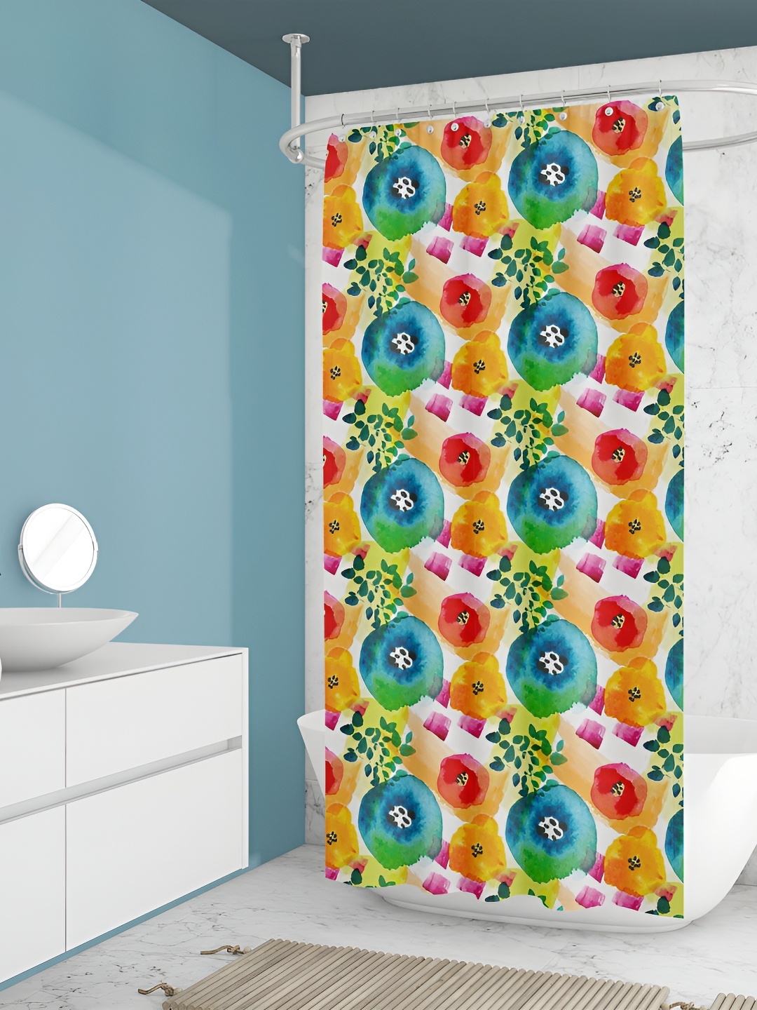 

ArtzFolio Blue & White Printed Waterproof Shower Curtain