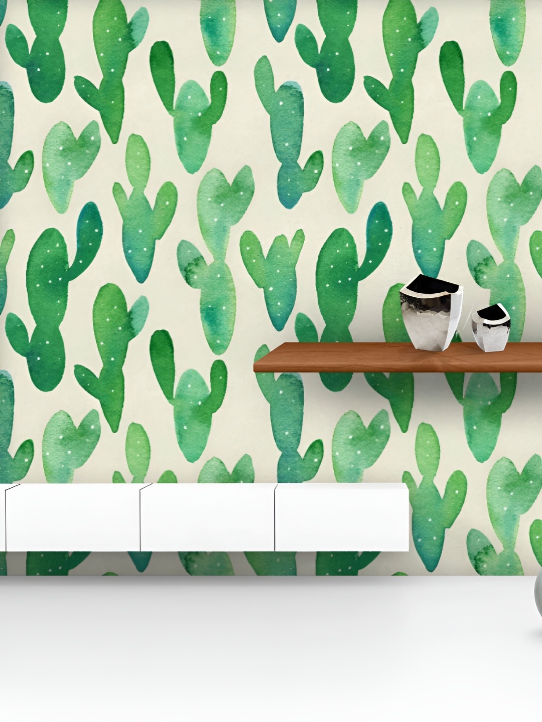 

ArtzFolio Printed UV-Resistant Anti-Bacterial Green Watercolor Cactus Peel & Stick Wallpaper, Multi