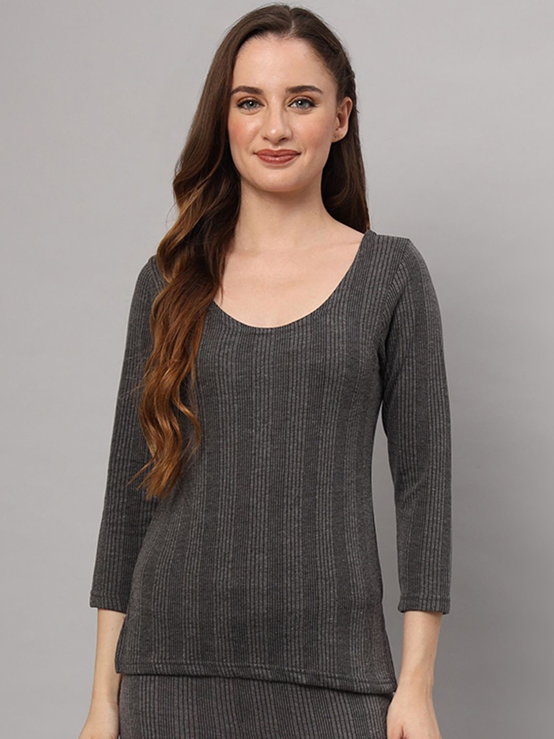 

ESOROUCHA Women Striped Thermal Tops, Grey