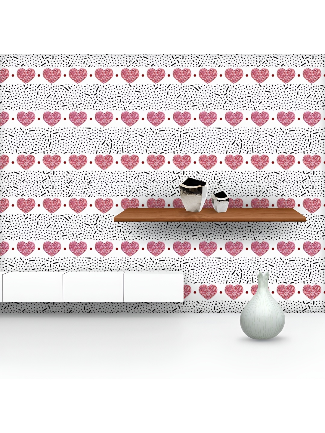 

ArtzFolio Printed UV-Resistant Anti-Bacterial Red Dots And Hearts Peel & Stick Wallpaper, Multi