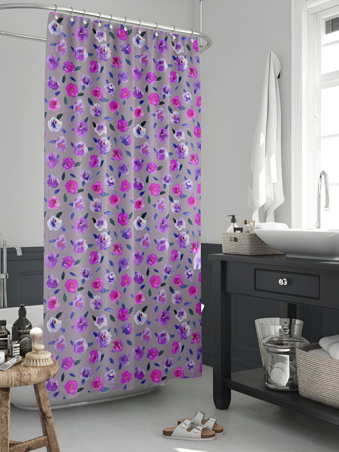 

ArtzFolio Purple & Pink Printed Waterproof Shower Curtain