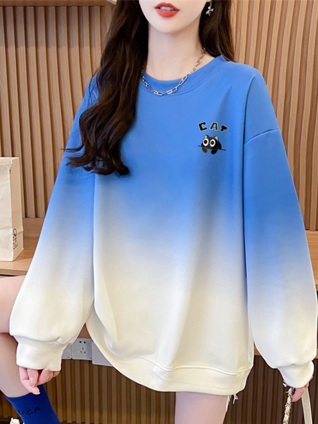 

JC Mode Women Colourblocked Round Neck Long Sleeves Sweatshirt, Blue