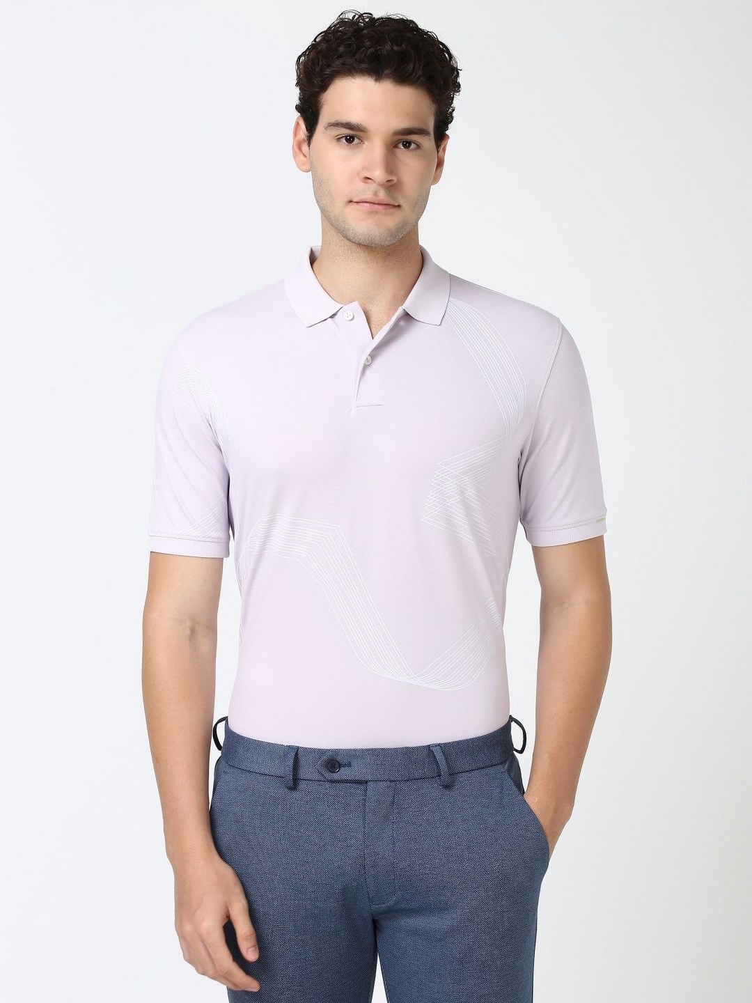 

Peter England Men Printed Polo Collar Pockets T-shirt, Purple