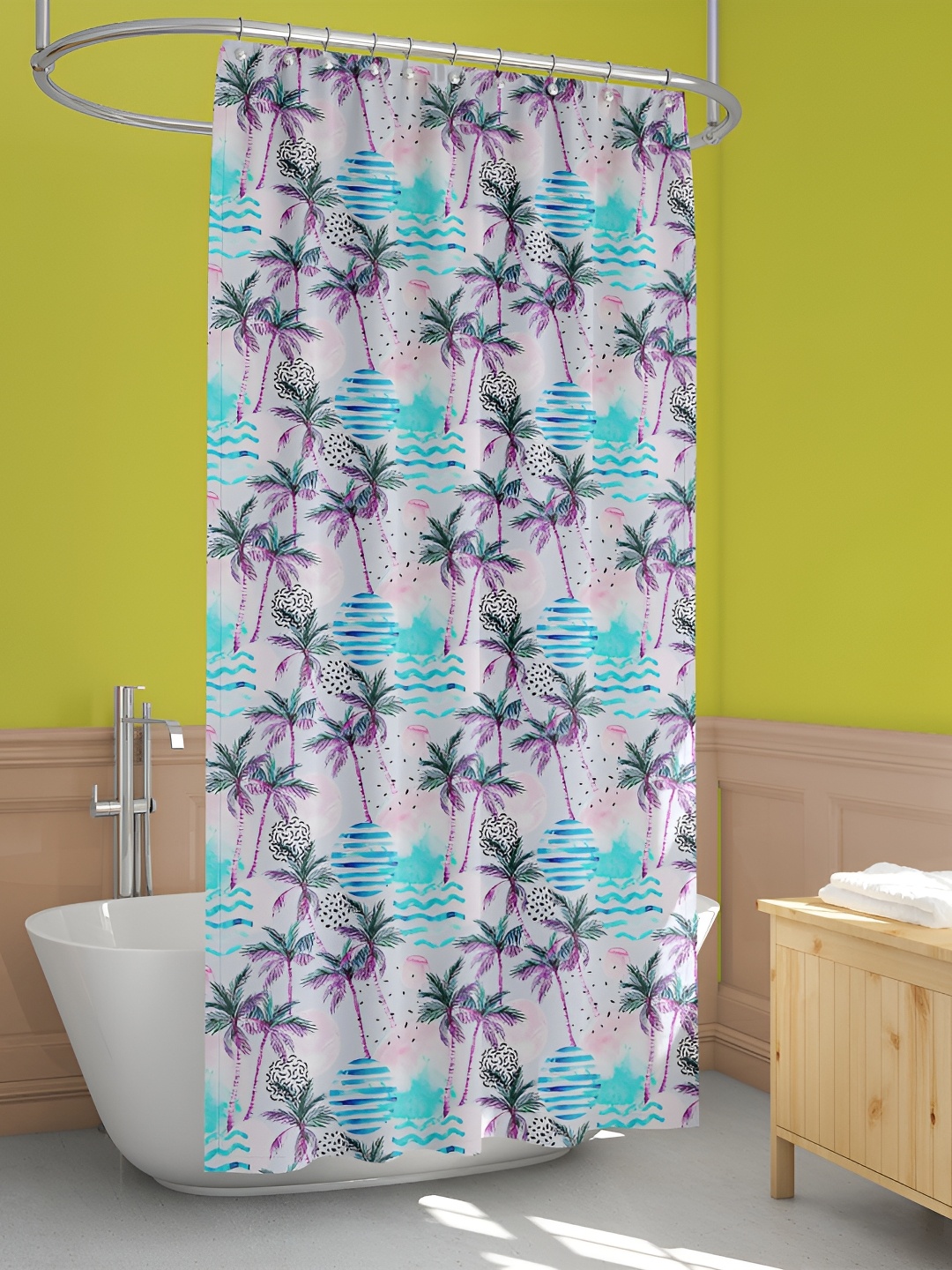 

ArtzFolio White & Blue Printed Waterproof Shower Curtain