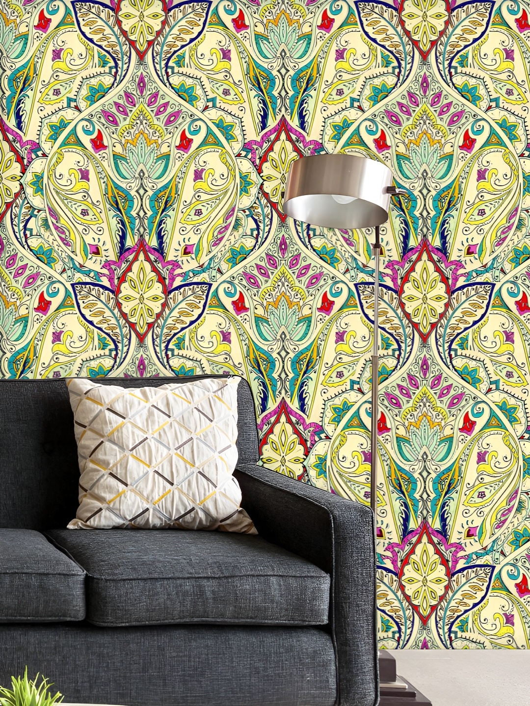 

ArtzFolio Cream Colored & Green Printed UV Resistant Wallpaper
