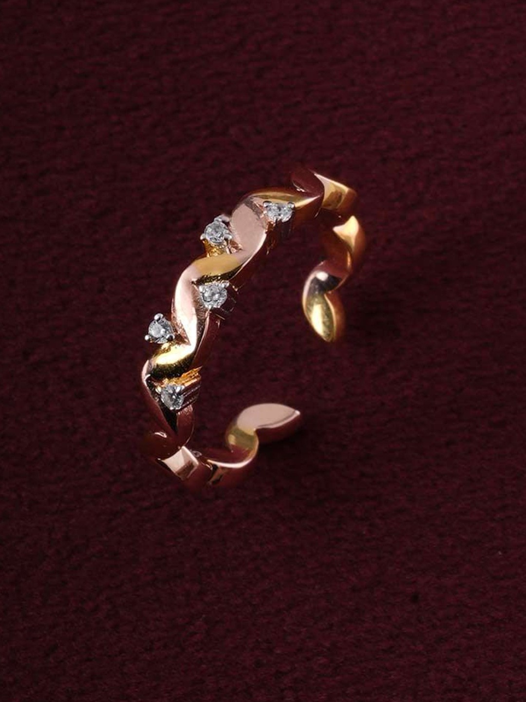 

PALMONAS 925 Sterling Silver Gold Plated CZ Stone Studded Twin Glow Sparkling Finger Ring