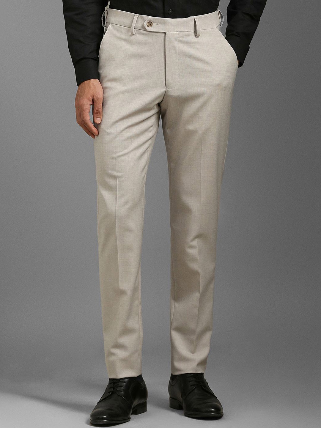 

Louis Philippe Men Slim Fit Mid-Rise Formal Trousers, Beige