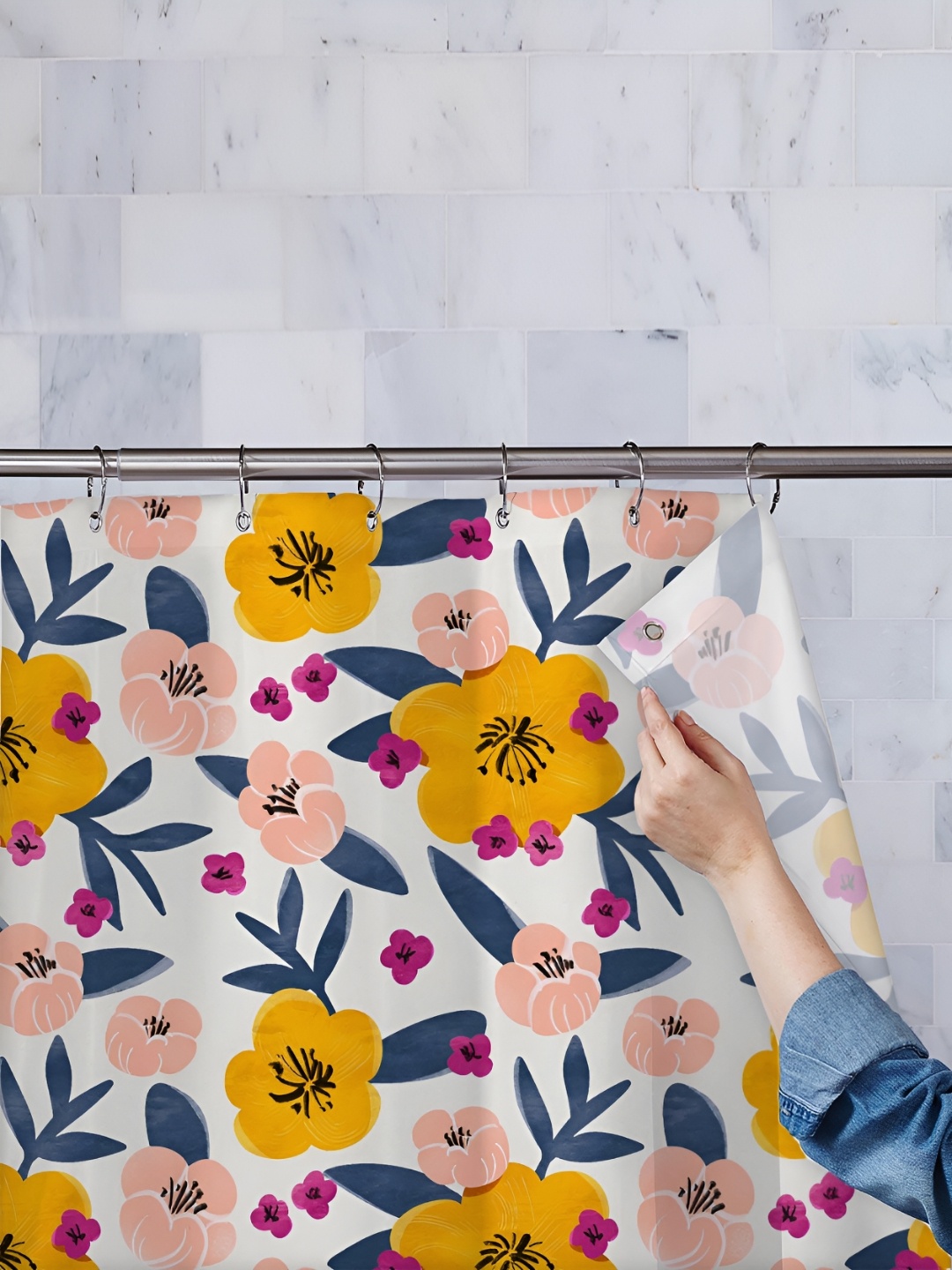 

ArtzFolio White & Yellow Printed Waterproof Shower Curtain