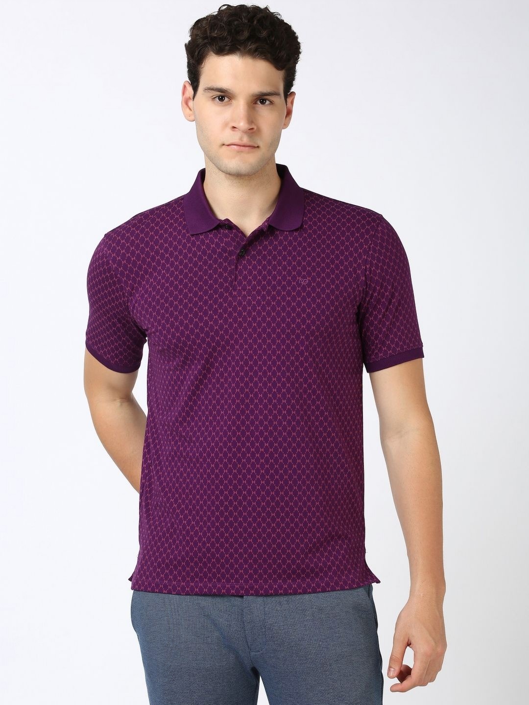 

Peter England Men Printed Polo Collar Pockets T-shirt, Purple