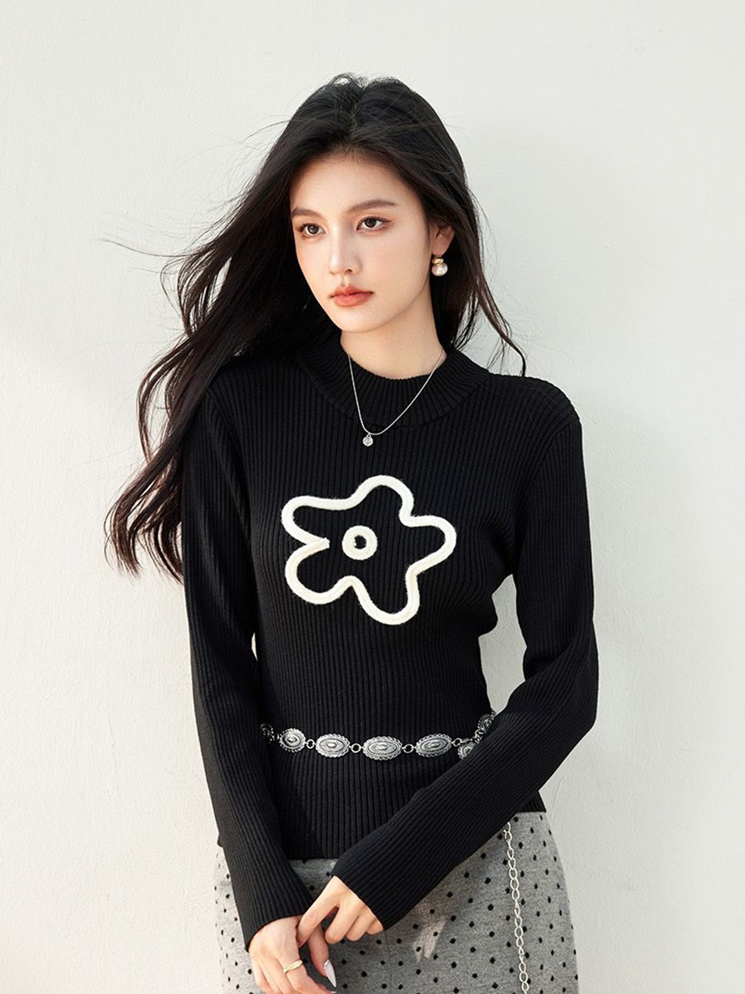 

JC Collection Women Ribbed Pullover, Black