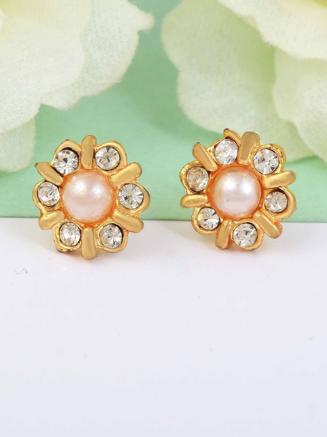 

MEMOIR Gold-Plated CZ Studded Contemporary Studs Earrings