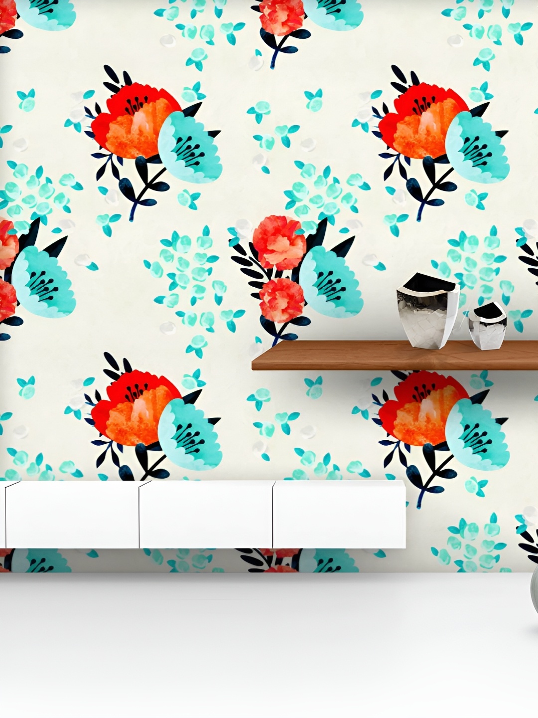 

ArtzFolio Printed UV-Resistant Anti-Bacterial Red Blue Flowers Peel & Stick Wallpaper, Multi