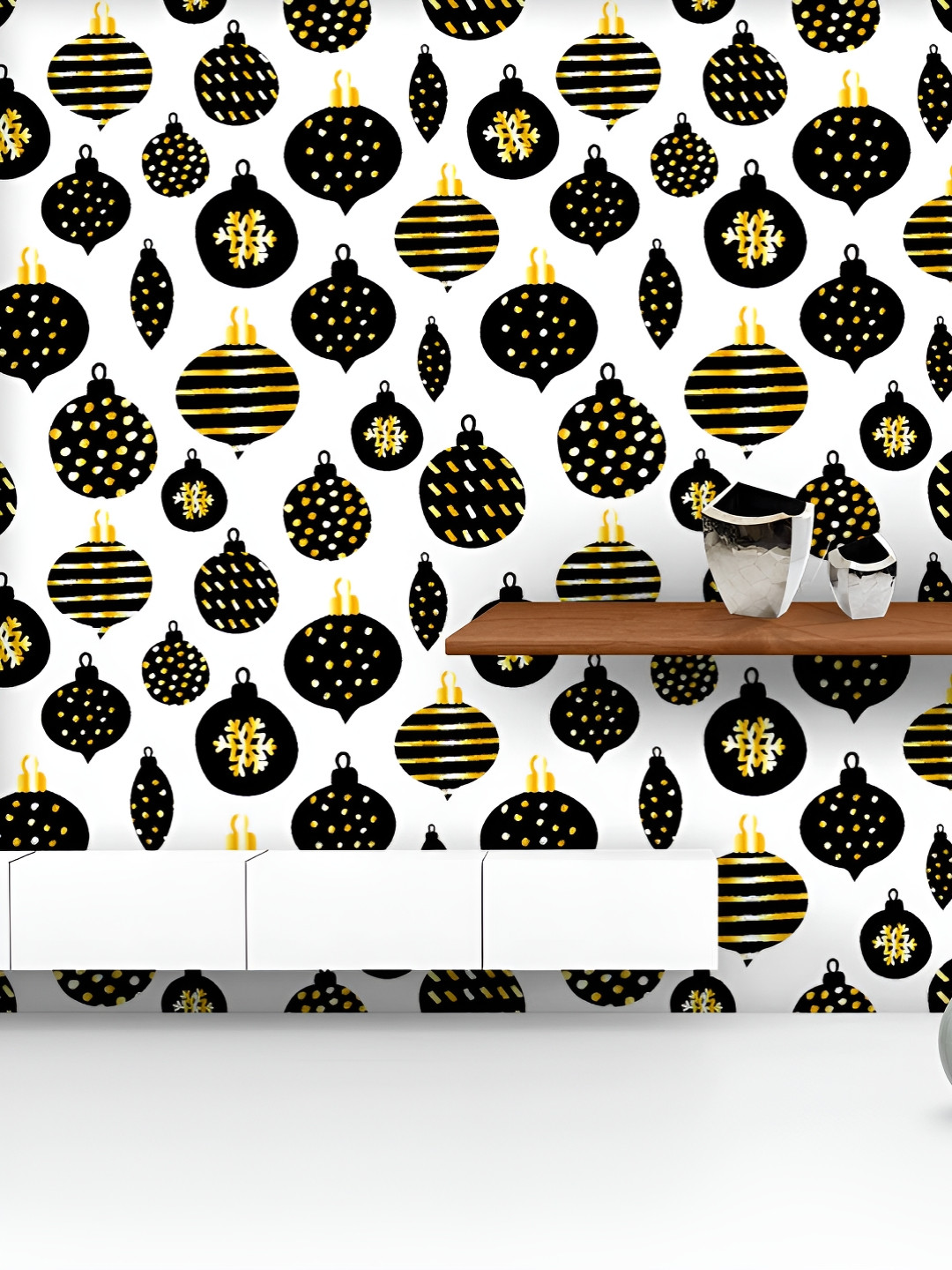 

ArtzFolio Printed UV-Resistant Anti-Bacterial Repeating Christmas Baubles Peel & Stick Wallpaper, Multi