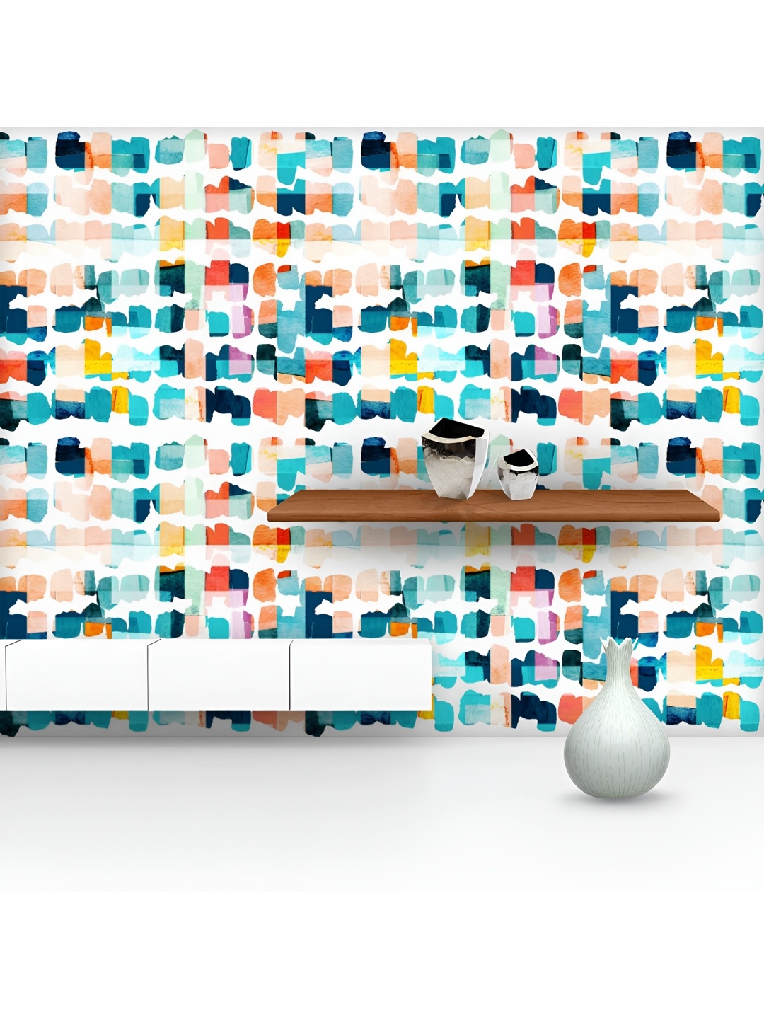 

ArtzFolio Printed UV-Resistant Anti-Bacterial Geometric Strokes Peel & Stick Wallpaper, Multi