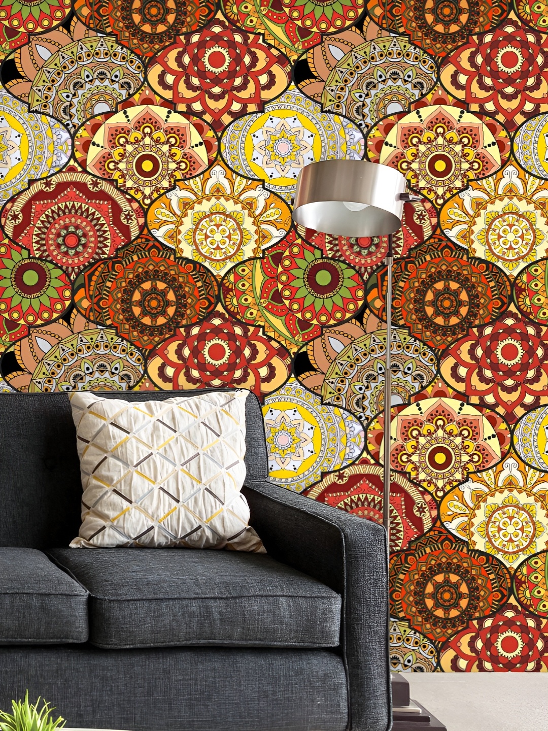 

ArtzFolio Printed UV-Resistant Anti-Bacterial Vintage Arabic Indian Motifs Peel & Stick Wallpaper, Multi