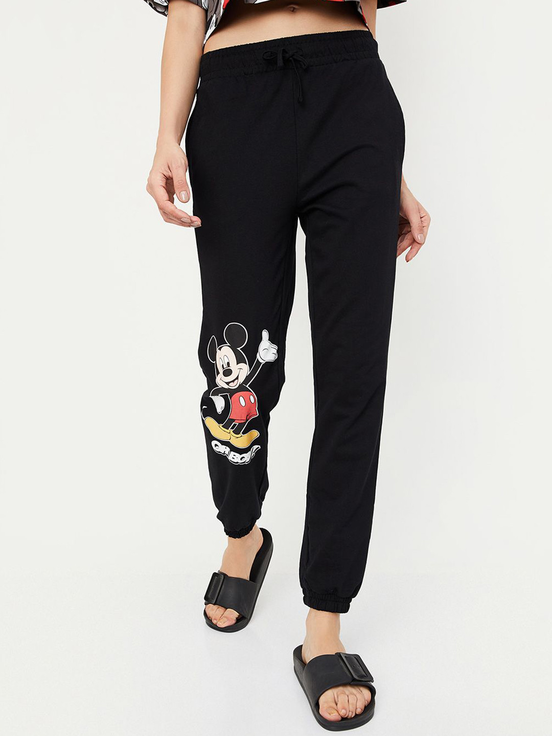 

max Women Printed Pure Cotton Jogger Lounge Pants, Black