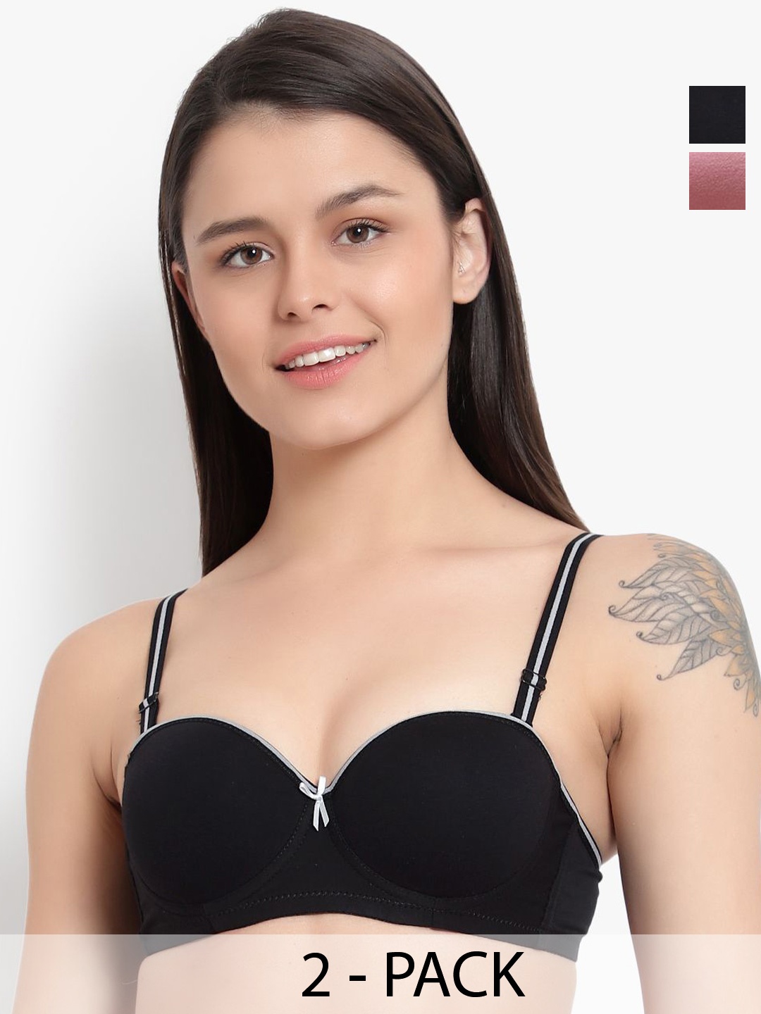 

BRACHY Pack Of 2 Medium Coverage Underwired Heavily Padded T-shirt Bra, Black