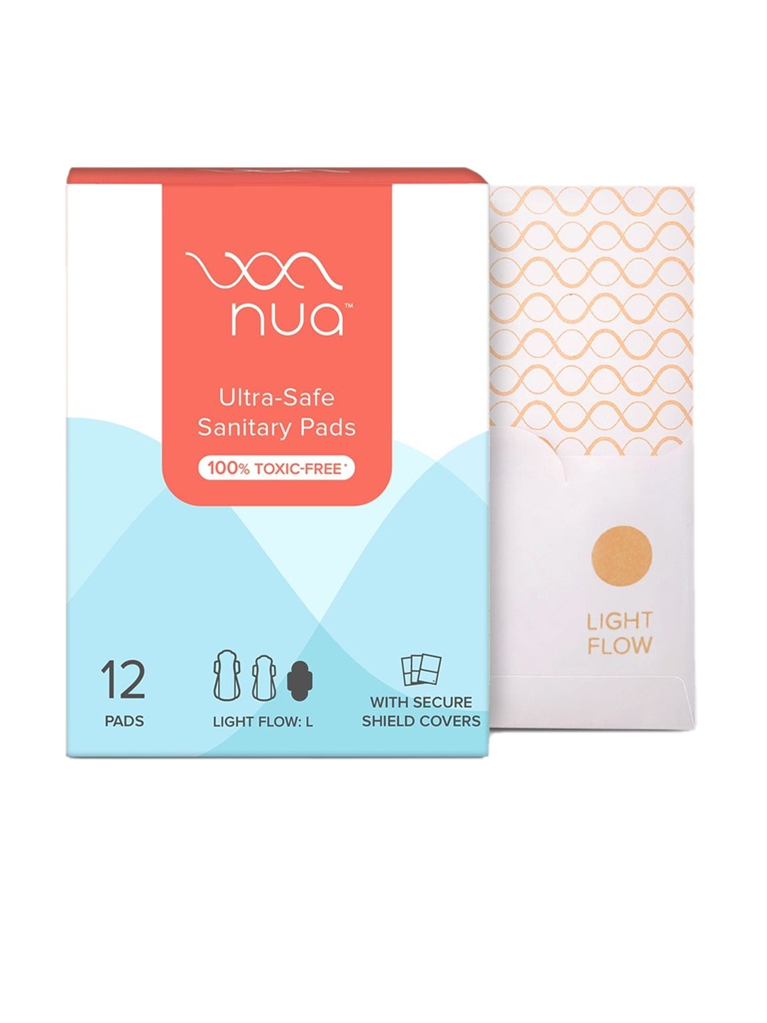 

Nua Ultra Safe Light Flow Sanitary Pads With Secure Shield Covers - 12 Pads, White