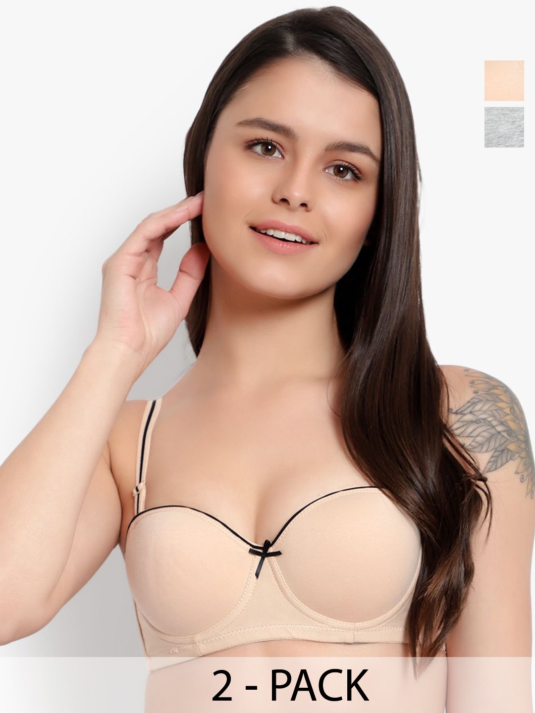 

BRACHY Pack Of 2 Cotton Medium Coverage Underwired Heavily Padded T-shirt Bra, Nude