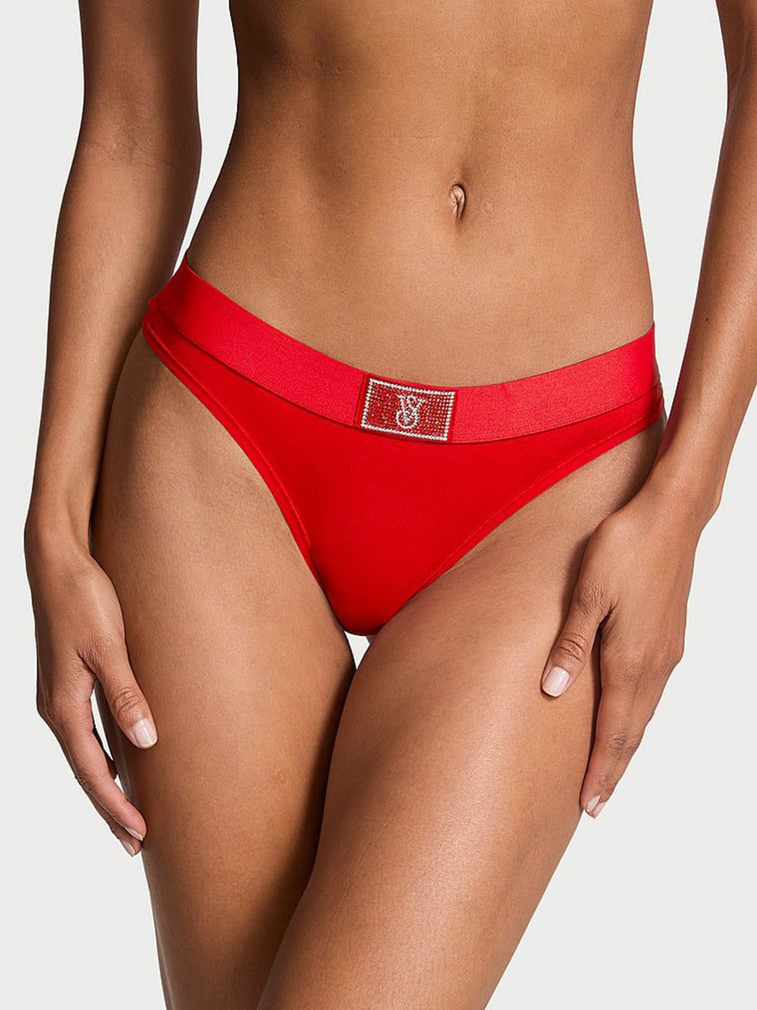 

Victoria's Secret Women Logo Detail Shine Patch Thong Briefs, Red