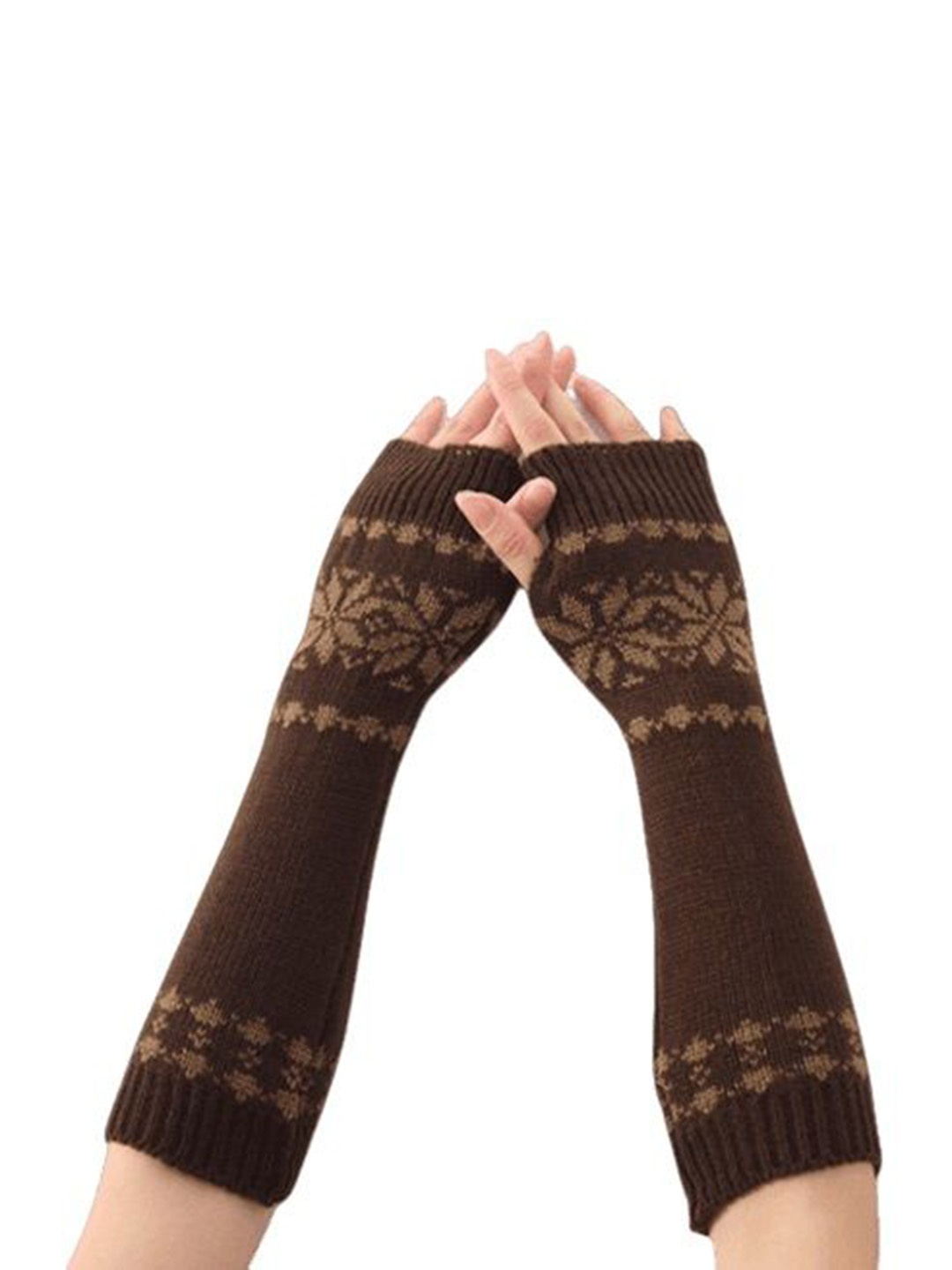 

Alexvyan Women Patterned Fingerless Gloves, Brown