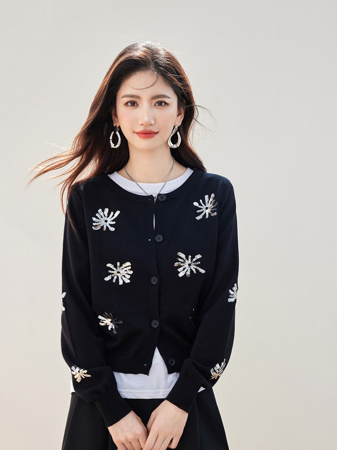 

JC Collection Women Embroidered Cardigan, Black