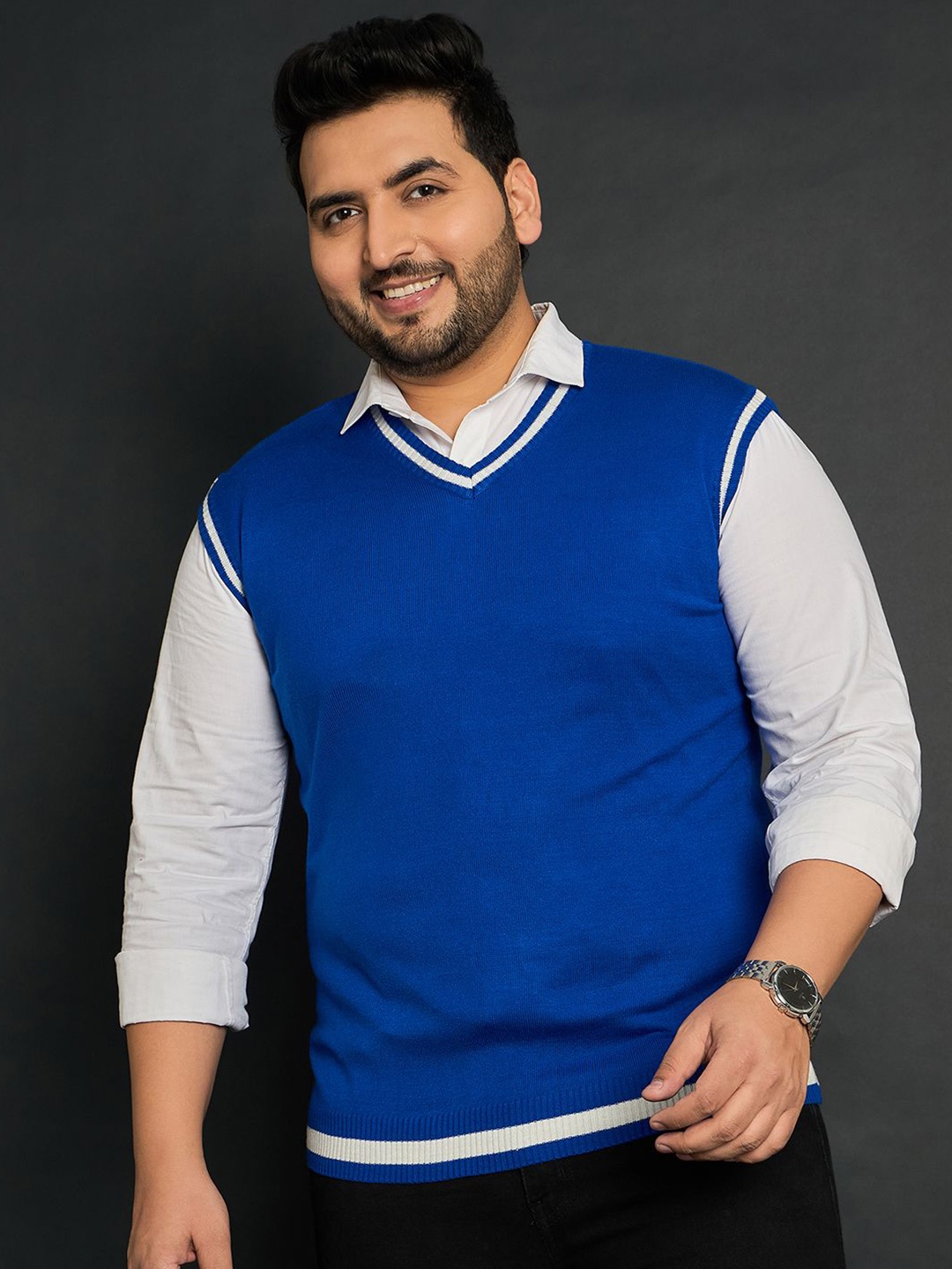 

bigbanana Men Plus Size Solid Sweater Vest, Blue