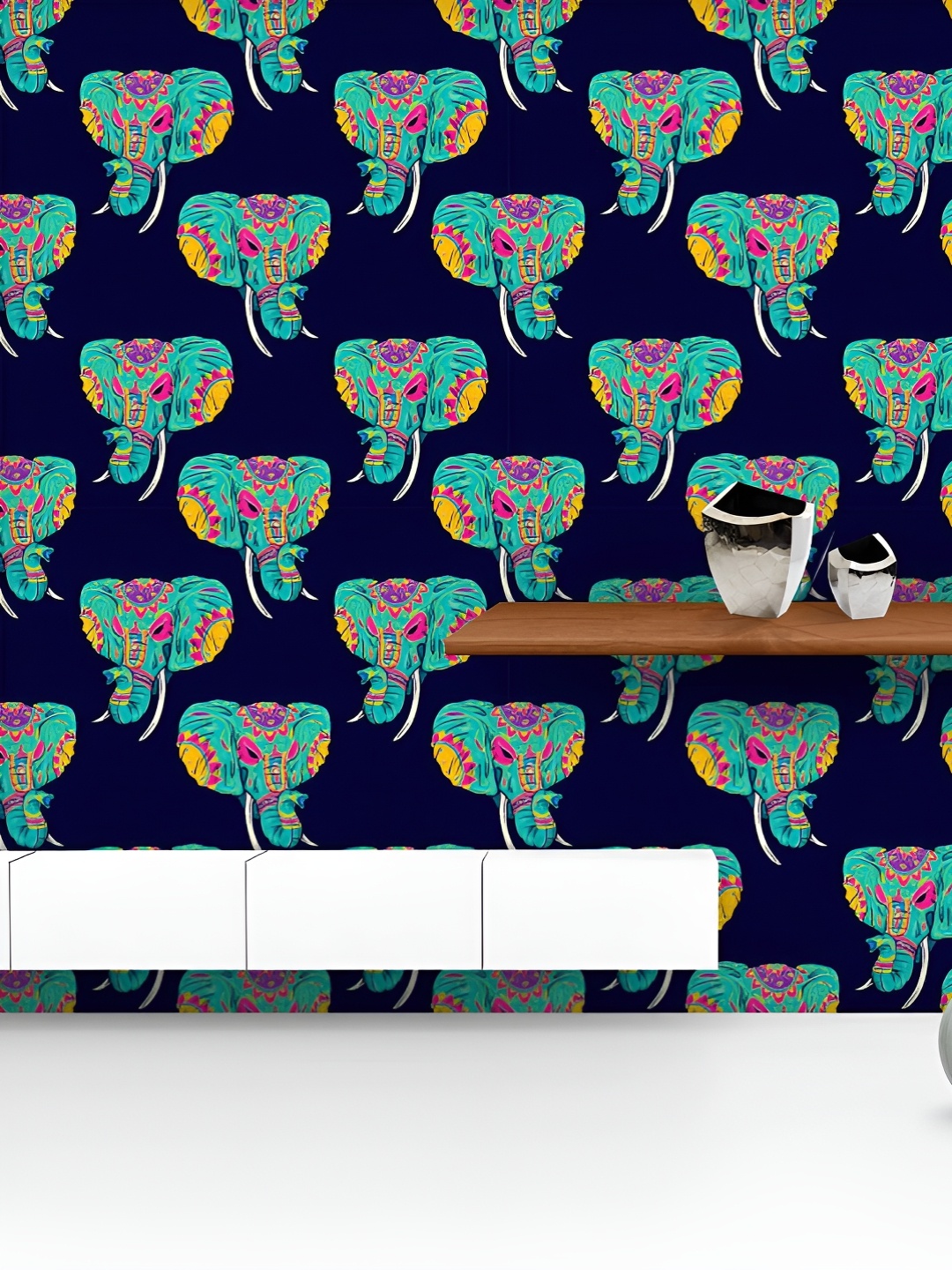

ArtzFolio Printed UV-Resistant Anti-Bacterial Sugar Skull Indian Elephant Peel & Stick Wallpaper, Multi