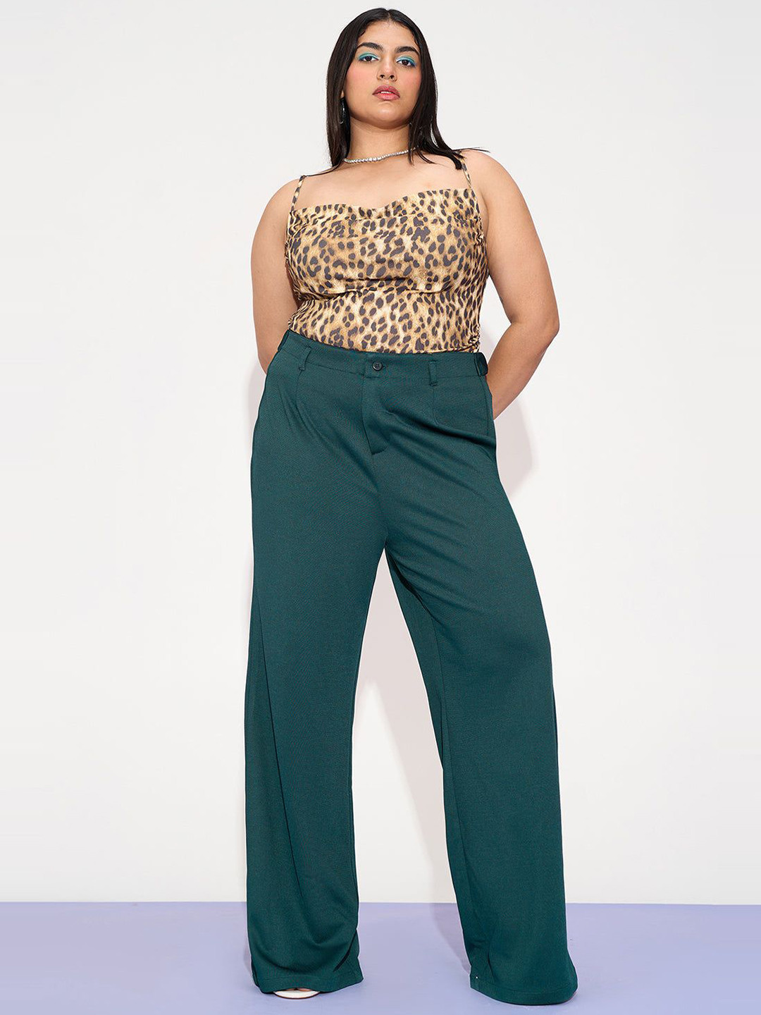 

Freakins Women Relaxed Straight Leg Loose Fit High-Rise Korean Pant, Teal