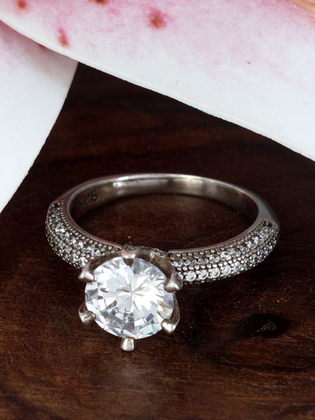 

Tuanz Silver Jewelry 925 Sterling Silver Rhodium-Plated CZ-Studded Finger ring
