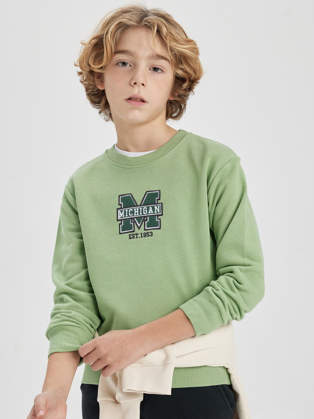 

DeFacto Boys Embroidered Pullover Sweaters, Green