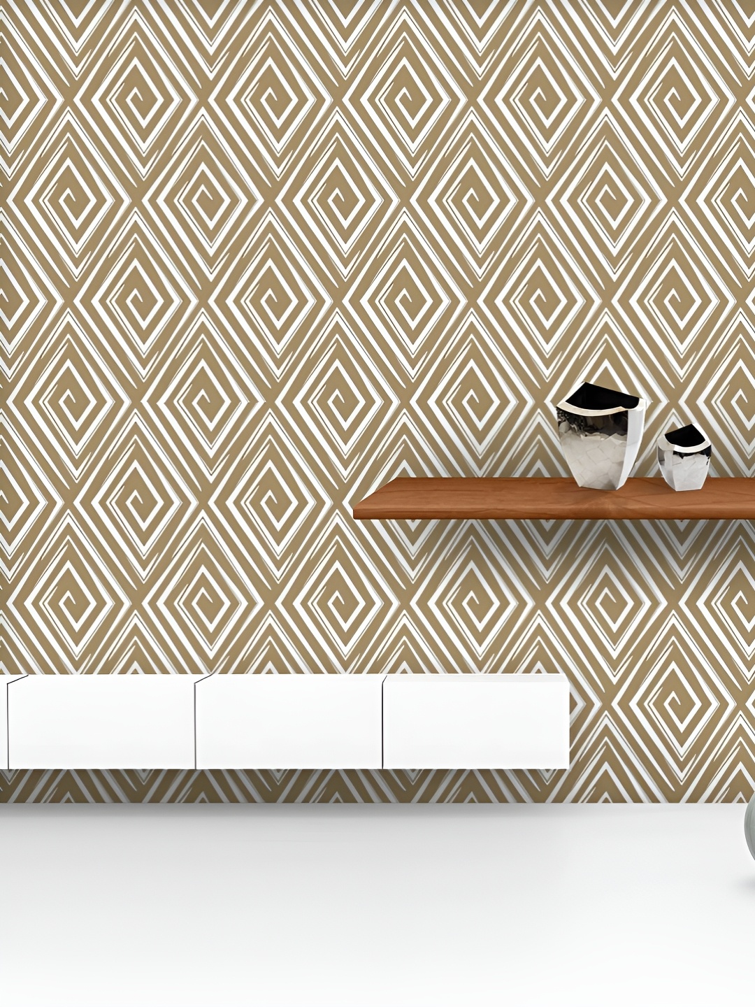 

ArtzFolio White & Camel Brown Printed UV Resistant Wallpaper