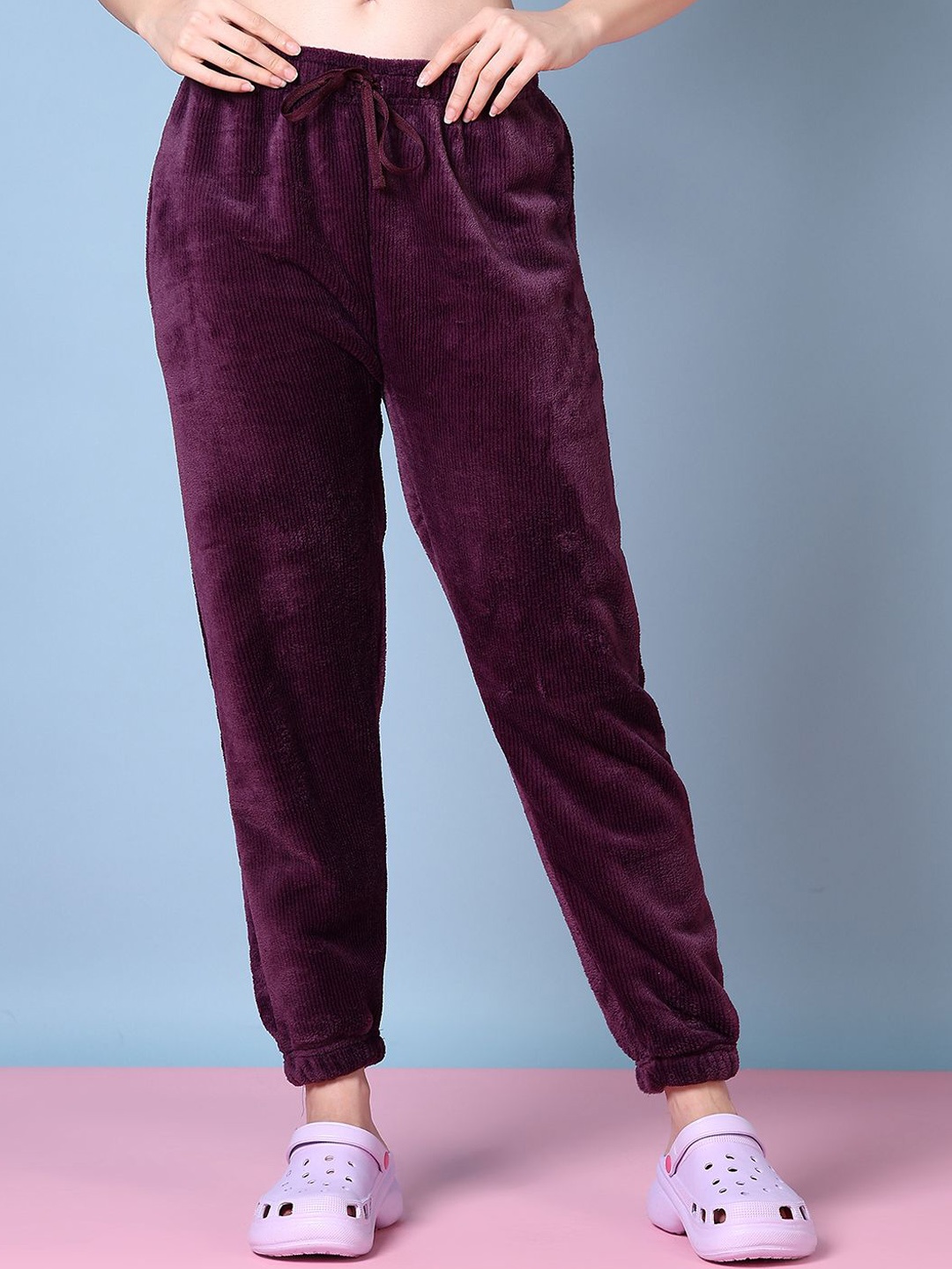 

V-Mart Women Mid Rise Cotton Winter Jogger Trousers, Maroon