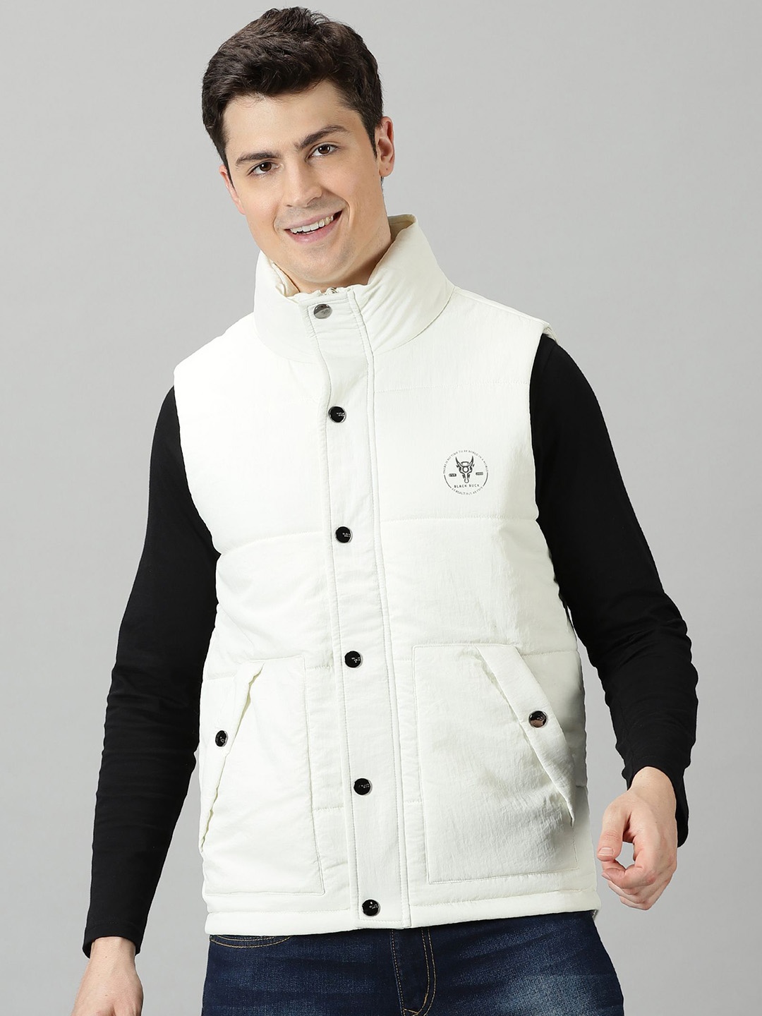 

BLACK BUCK Solid Sleeveless Puffer Jacket, White