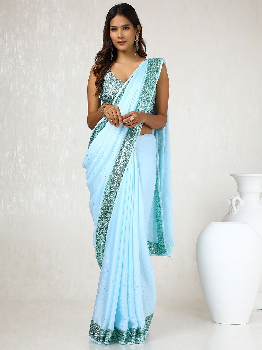 

Soch Embellished Sequinned Saree, Blue