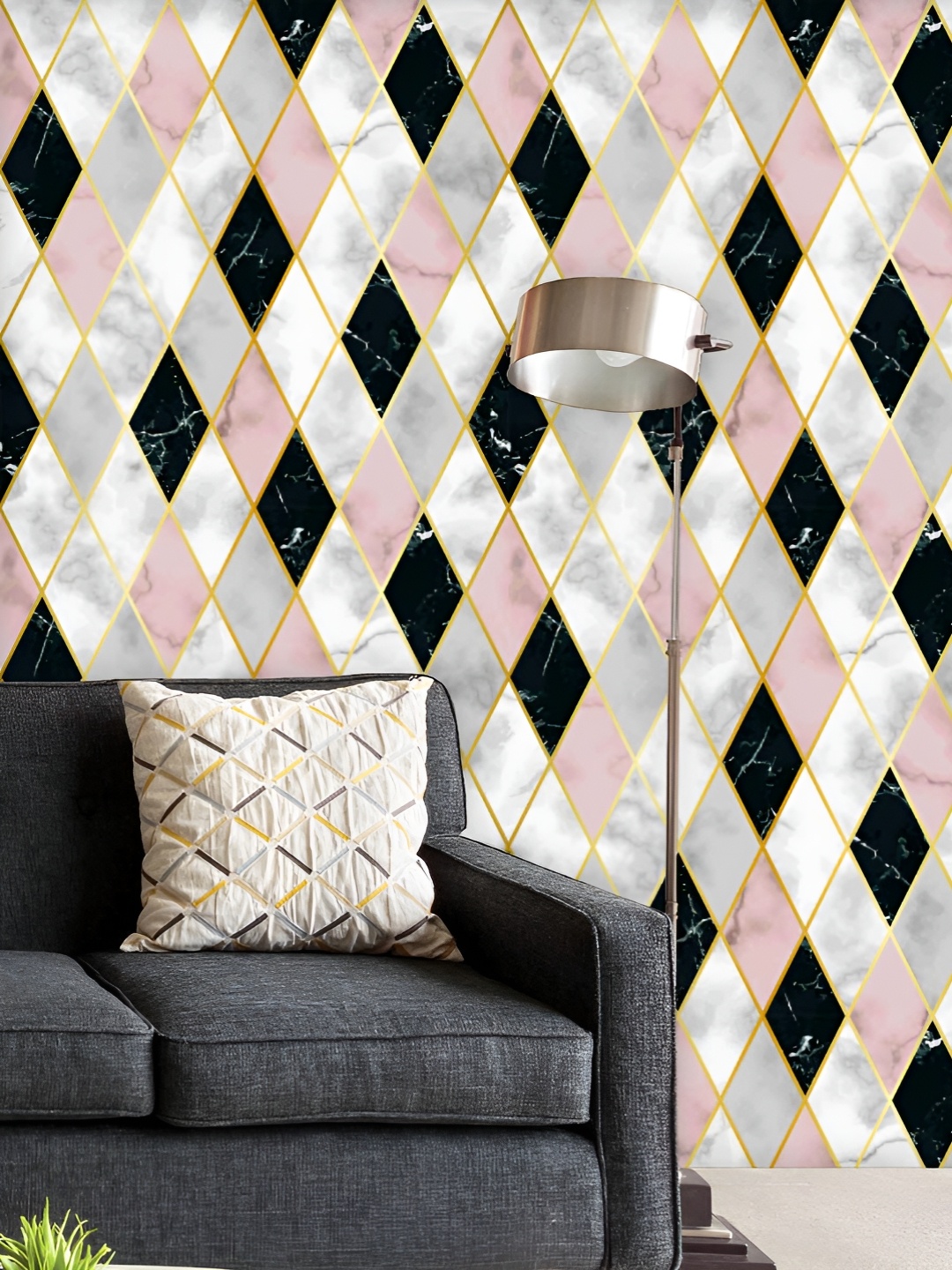 

ArtzFolio Printed UV-Resistant Anti-Bacterial Marble With Pink Golden Lines Peel & Stick Wallpaper, Multi