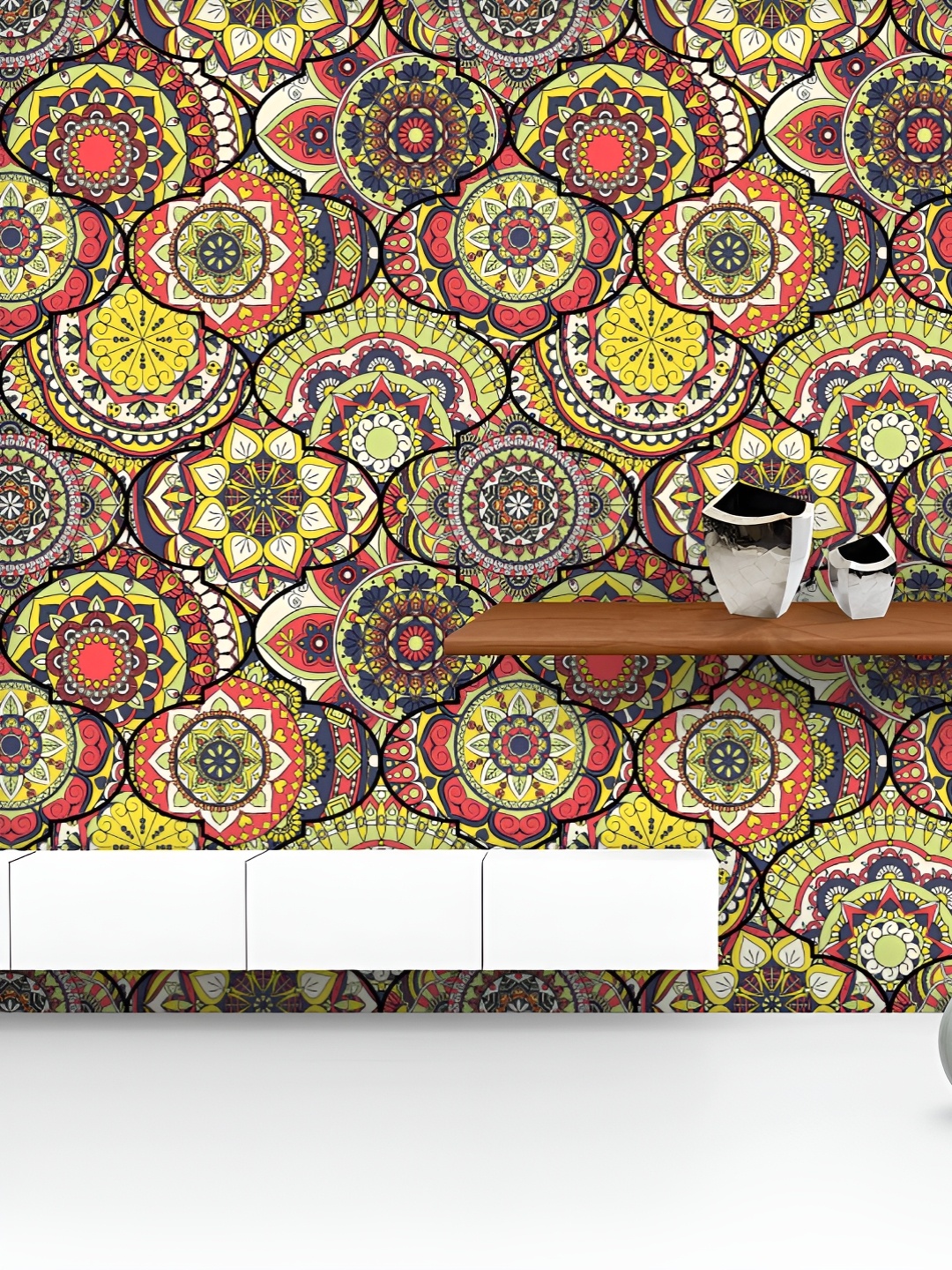 

ArtzFolio Printed UV-Resistant Anti-Bacterial Colorful Boho Mandalas Peel & Stick Wallpaper, Multi