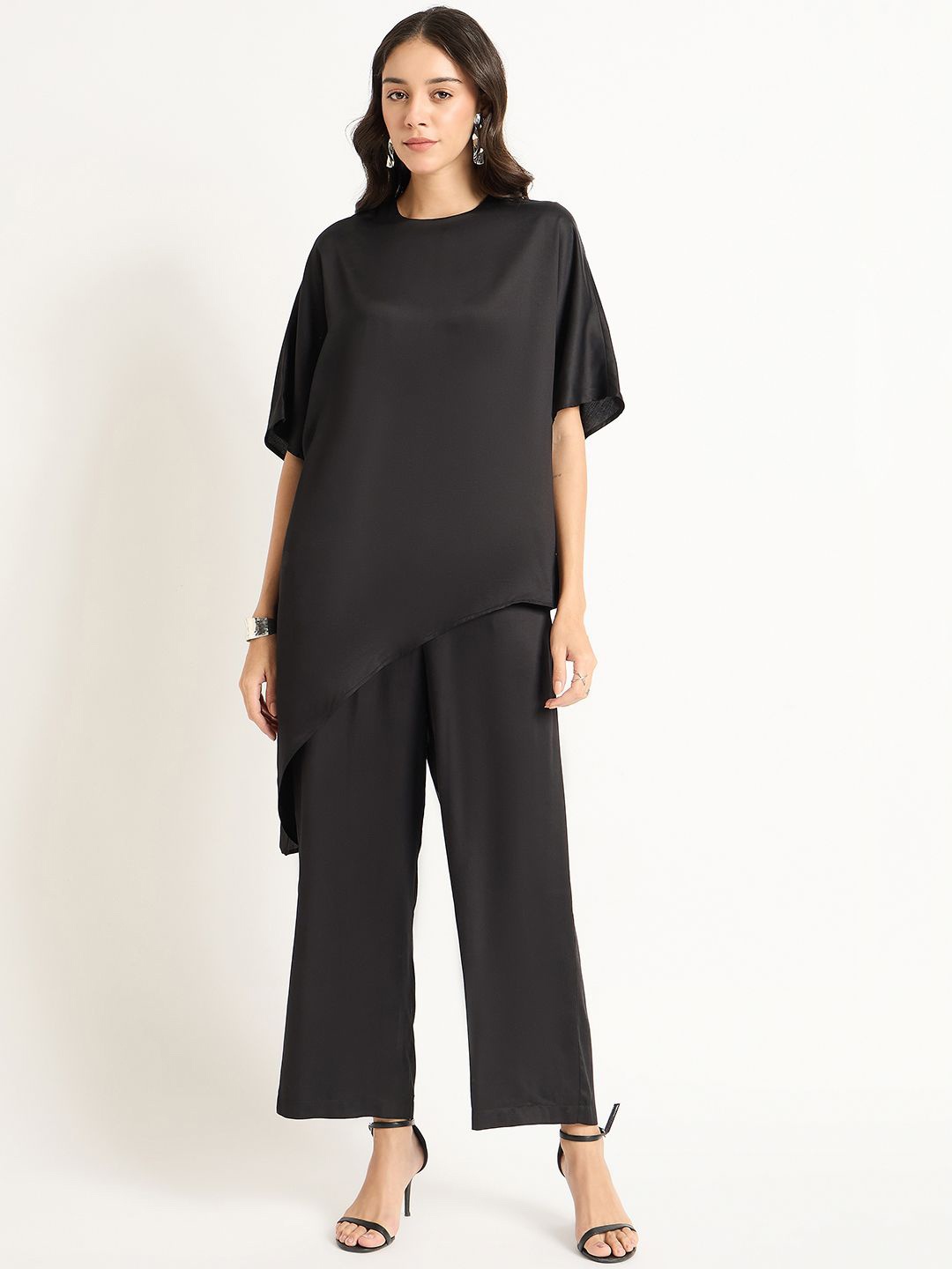 

FEMMELLA Round Neck Asymmetric Top & Trouser, Black
