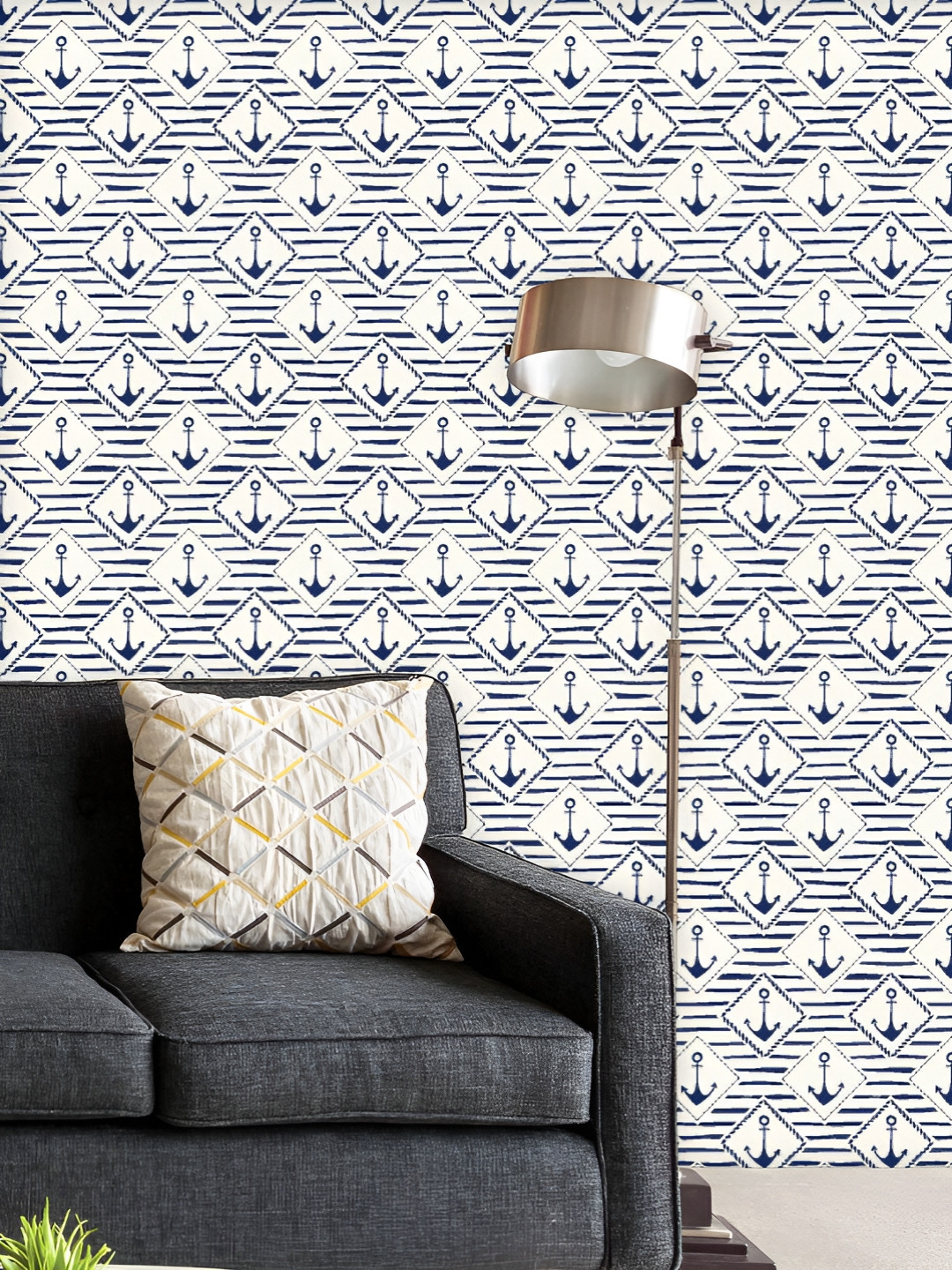 

ArtzFolio Printed UV-Resistant Anti-Bacterial Anchors & Stripes Peel & Stick Wallpaper, Multi