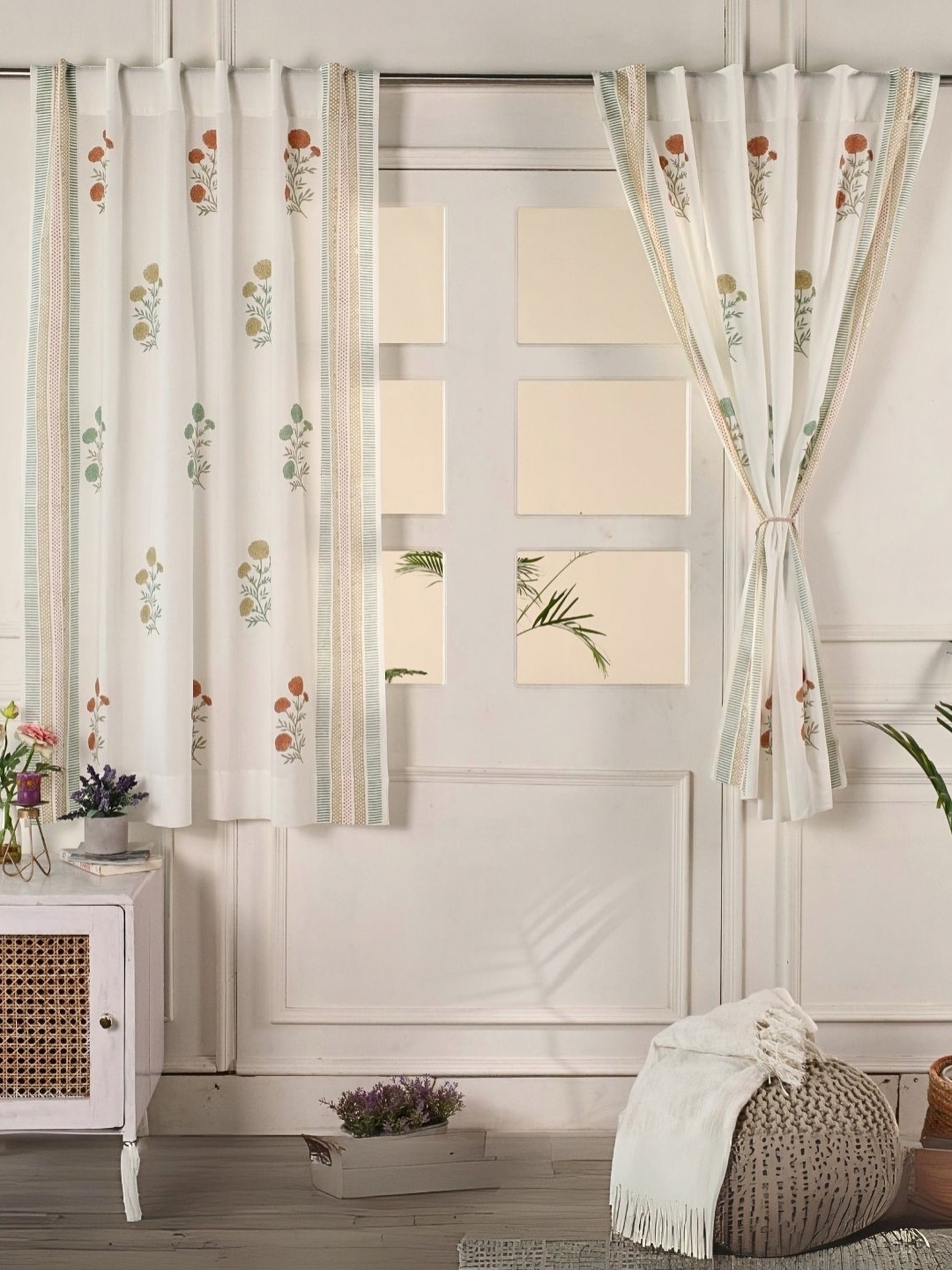 

Peepul Tree Beige & Mustard 2 Pieces Floral Sheer Window Curtain