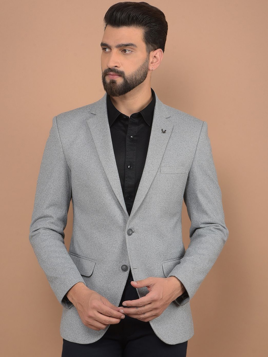 

Canary London Self Design Slim-Fit Pure Woollen Single Breasted Formal Blazer, Grey