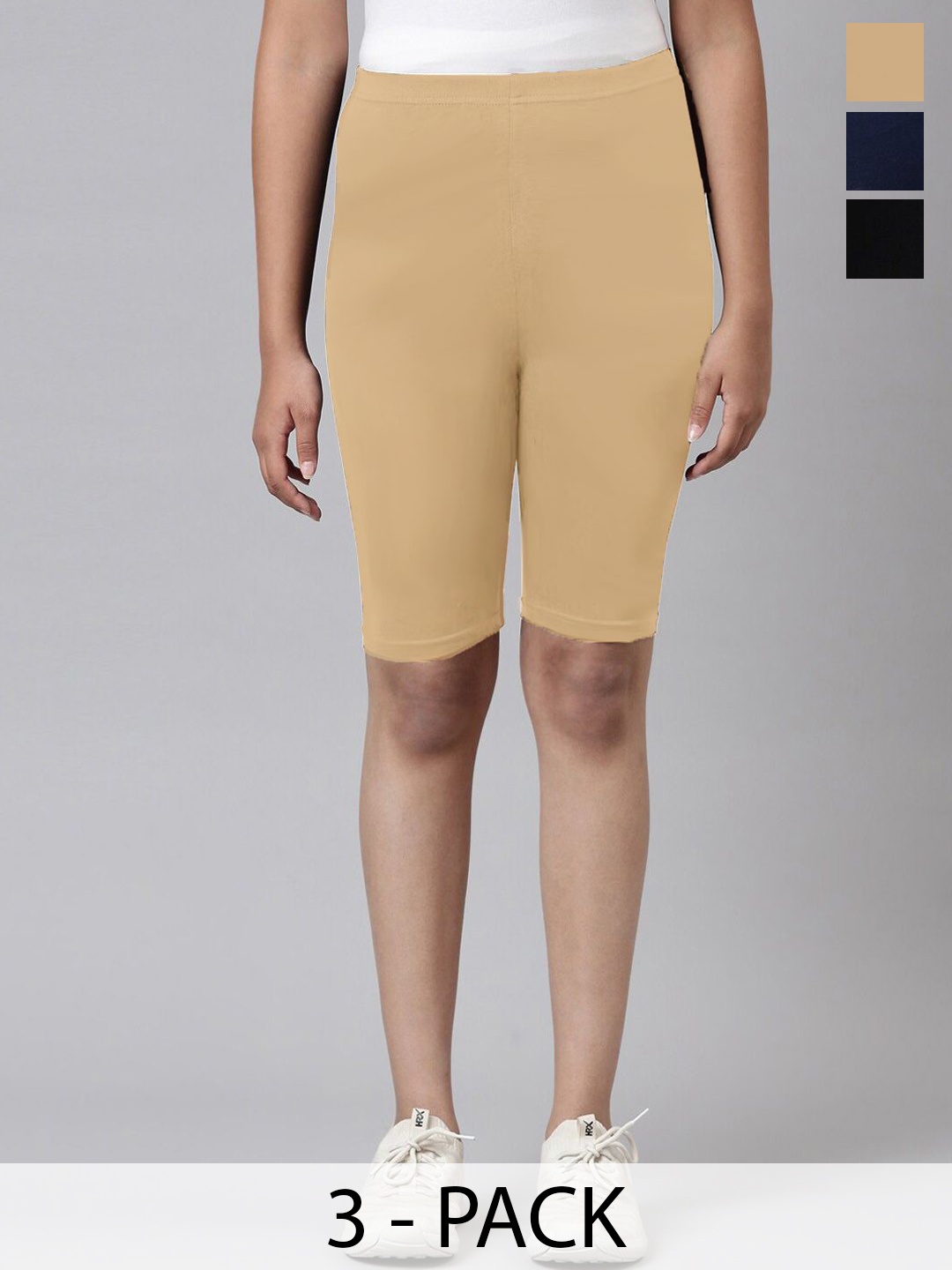 

AMUL COMFY Girls Pack Of 3 Pure Cotton Cycling Shorts, Beige