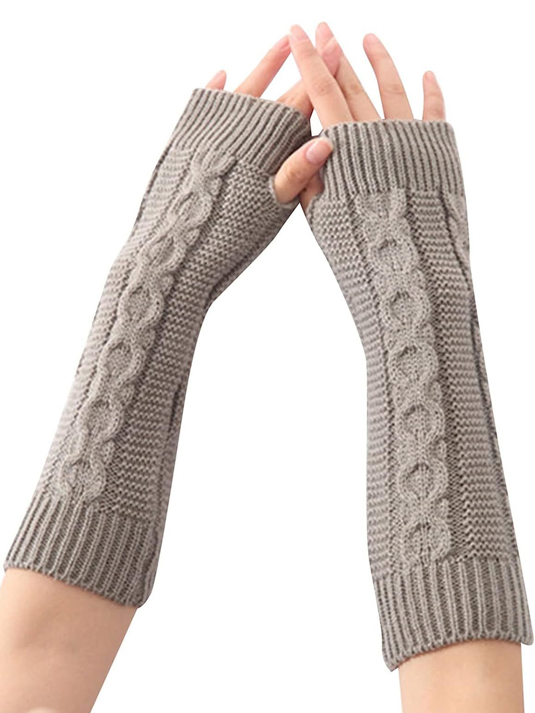 

Alexvyan Women Patterned Acrylic Fingerless Self Design Gloves, Grey