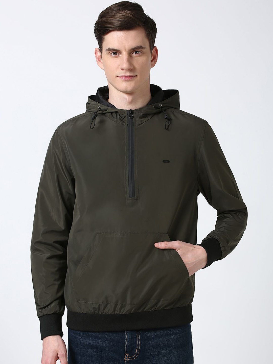 

Peter England Casuals Men Open Front Jacket, Olive