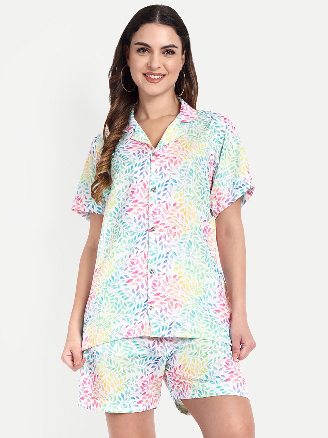 

TILISM Floral Printed Pure Cotton Shirt With Short, Blue