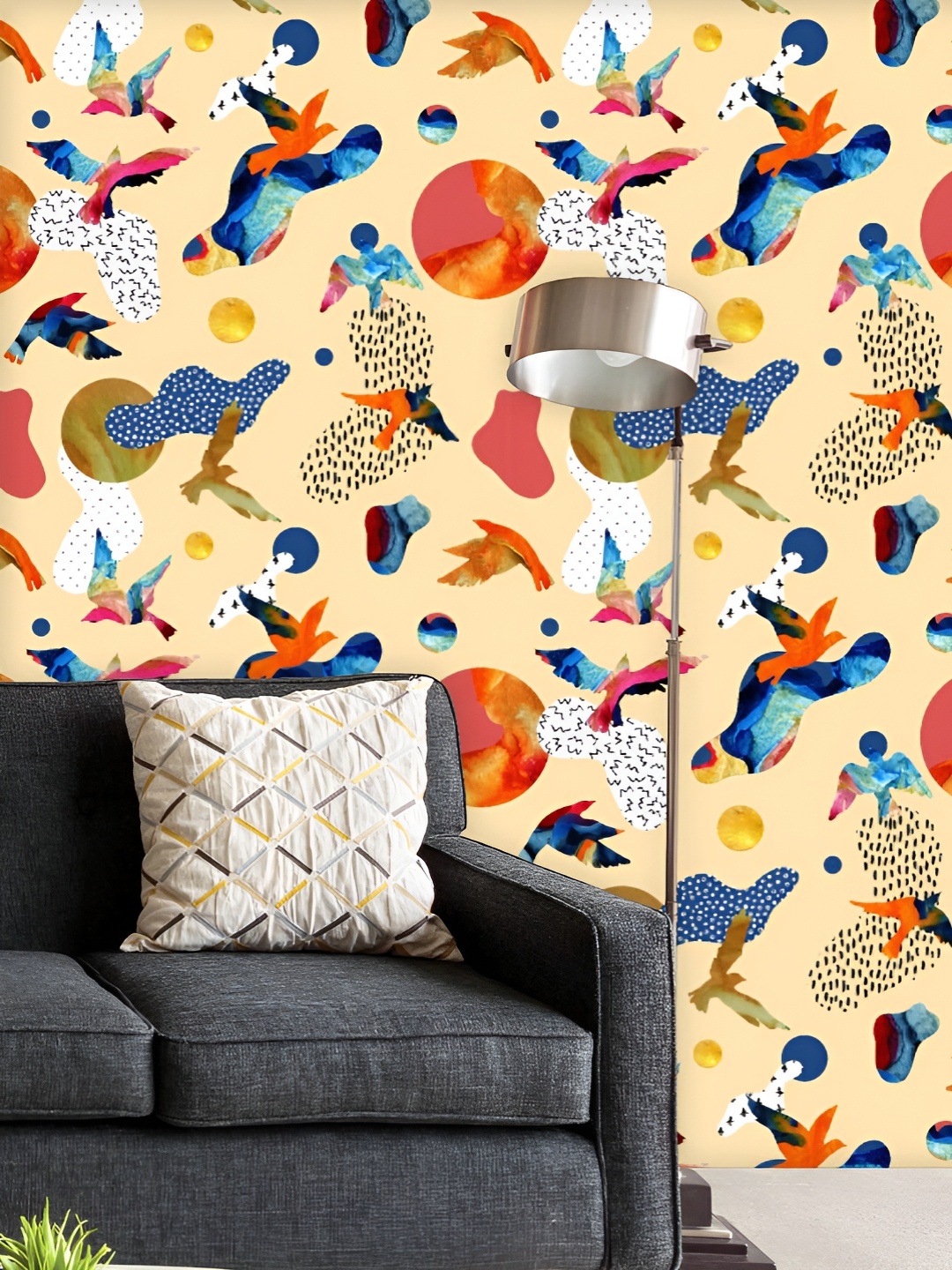 

ArtzFolio Printed UV-Resistant Anti-Bacterial Abstract Flying Bird Peel & Stick Wallpaper, Multi