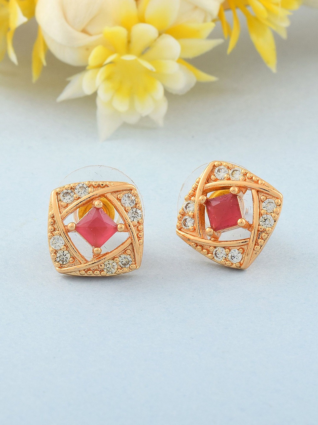 

MEMOIR Gold-Plated Stone Studded Contemporary Studs Earrings