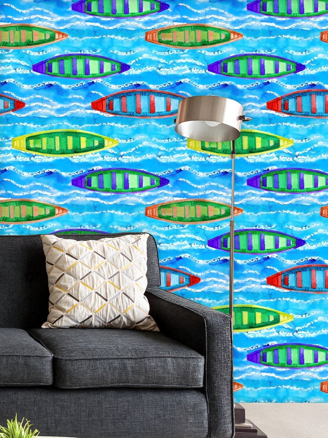 

ArtzFolio Printed UV-Resistant Anti-Bacterial Watercolor Rowing Boats On Waves Peel & Stick Wallpaper, Multi